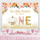 Rosa Blumen Gold Funkeln Kürbis 1 Geburtstag Hintergrund